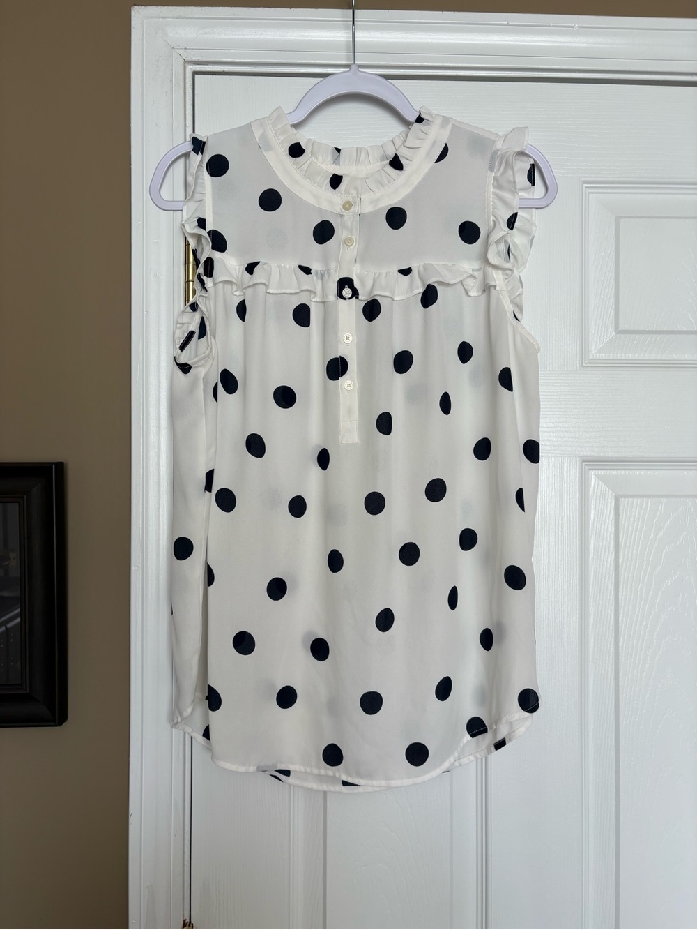 LOFT Sleeveless Polka Dot Ruffle Blouse